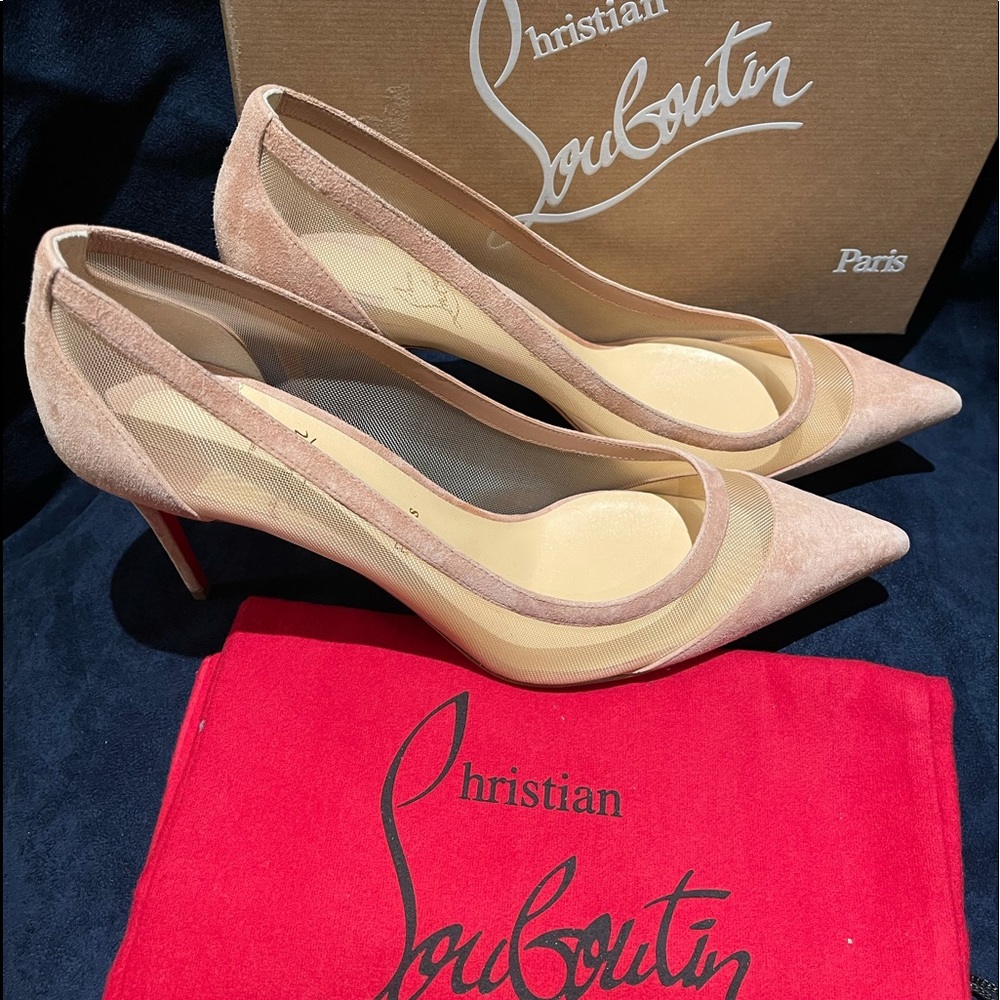 Christian Louboutin tan suede heels